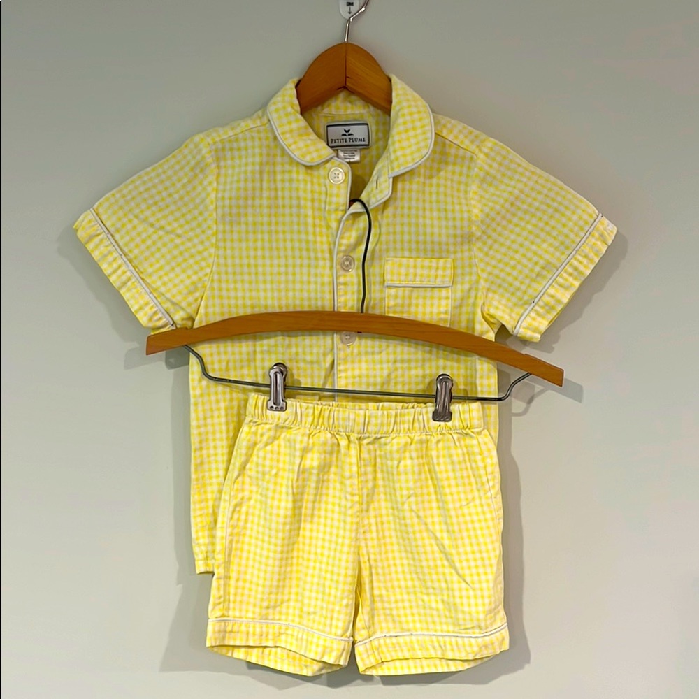 Petite Plume Size 5 Yellow Gingham Short Pajama Set for Kids